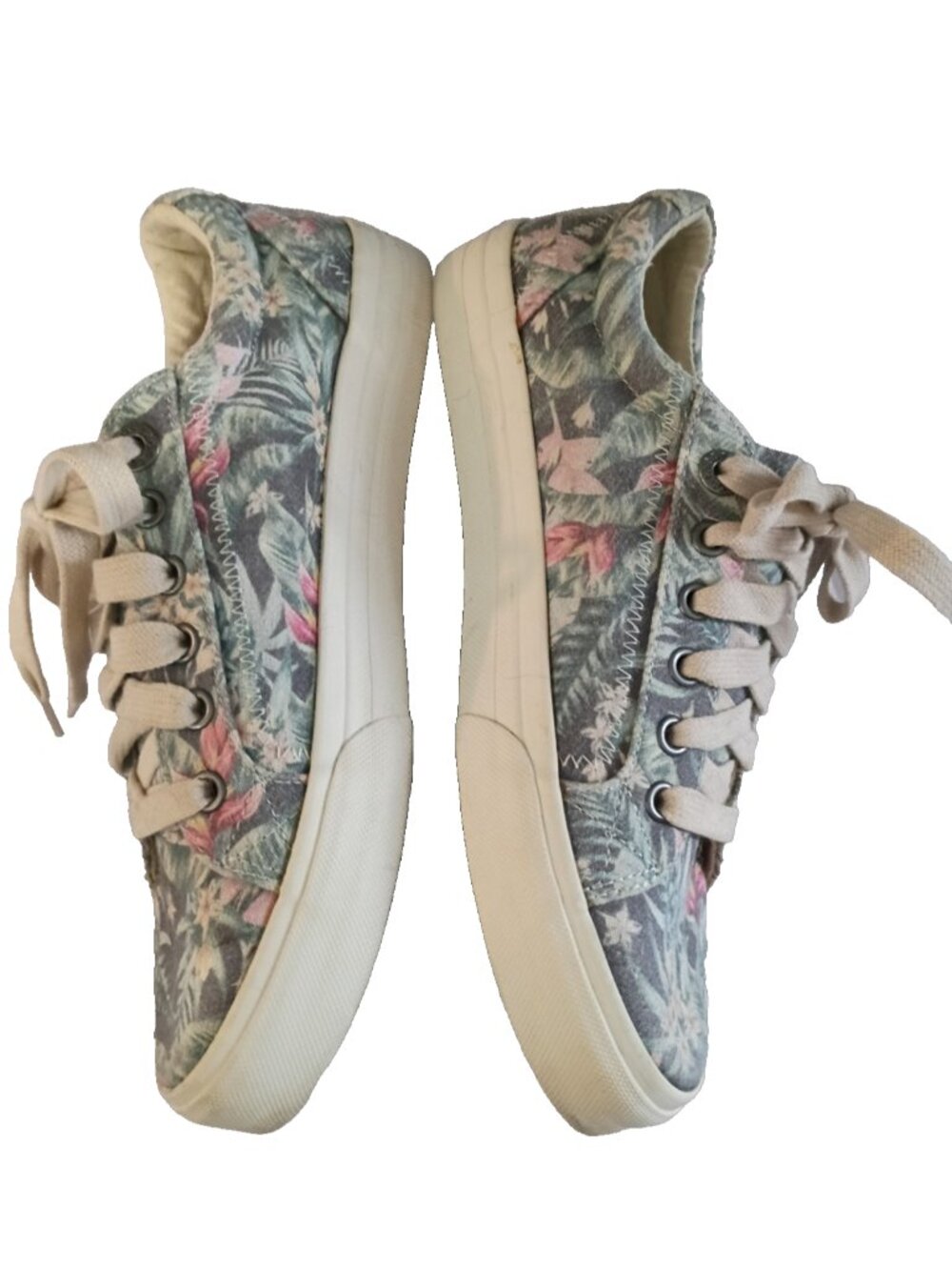 Taos Plim Soul Women’s Sneakers Gray Floral Canvas Lace Up Arch Support - 7.5M